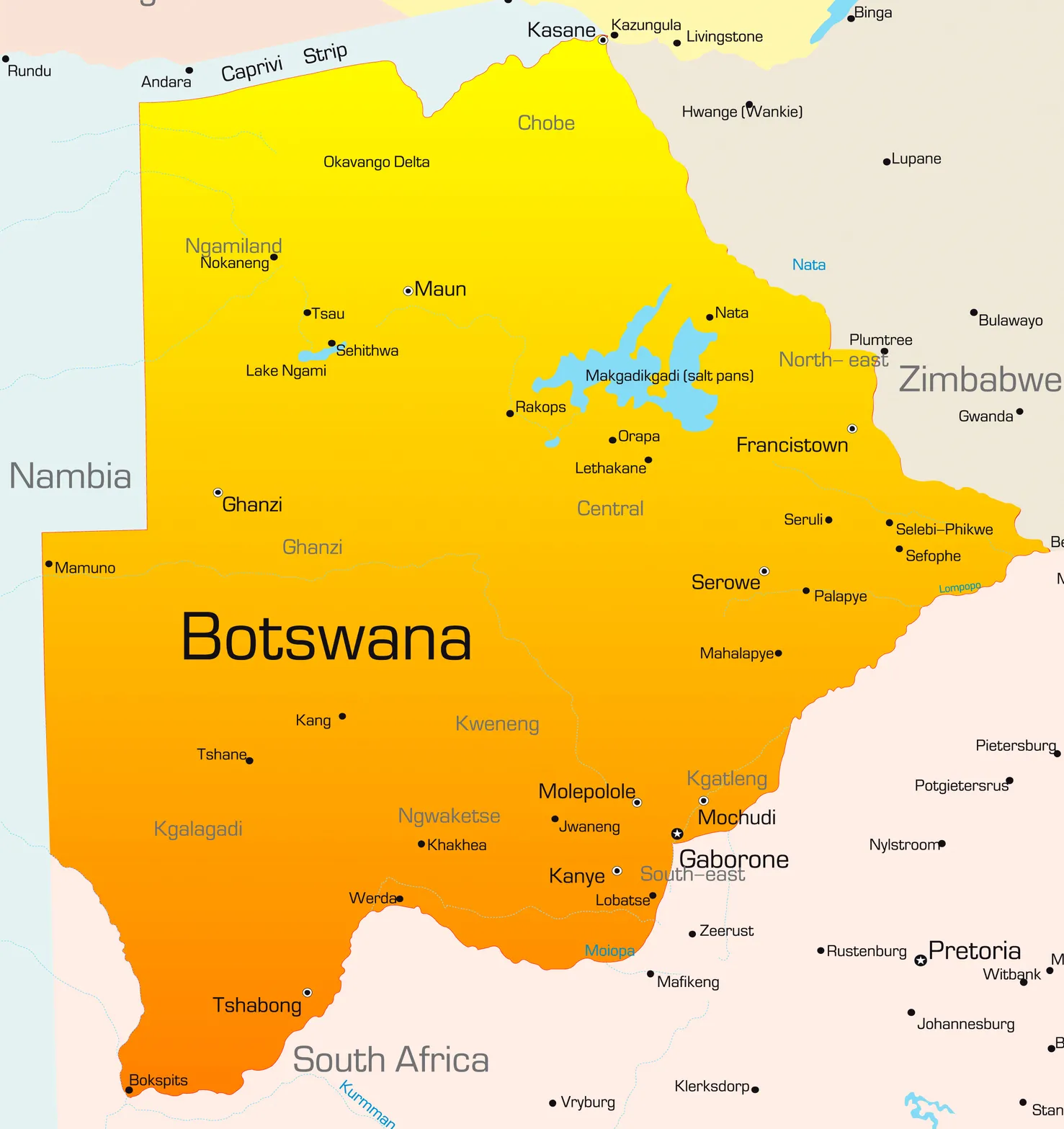 mapa de botsuana