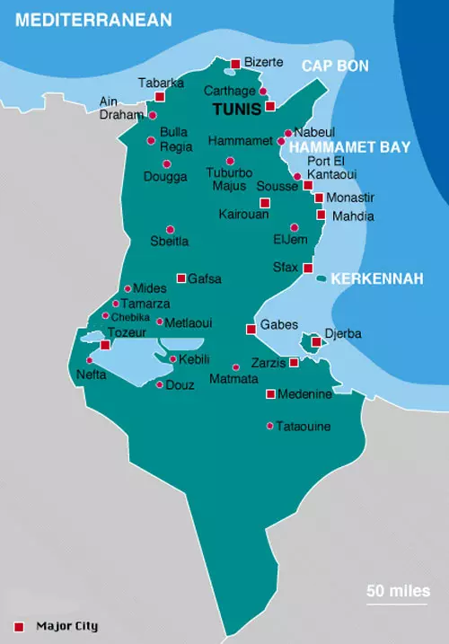 Mappa della Tunisia
